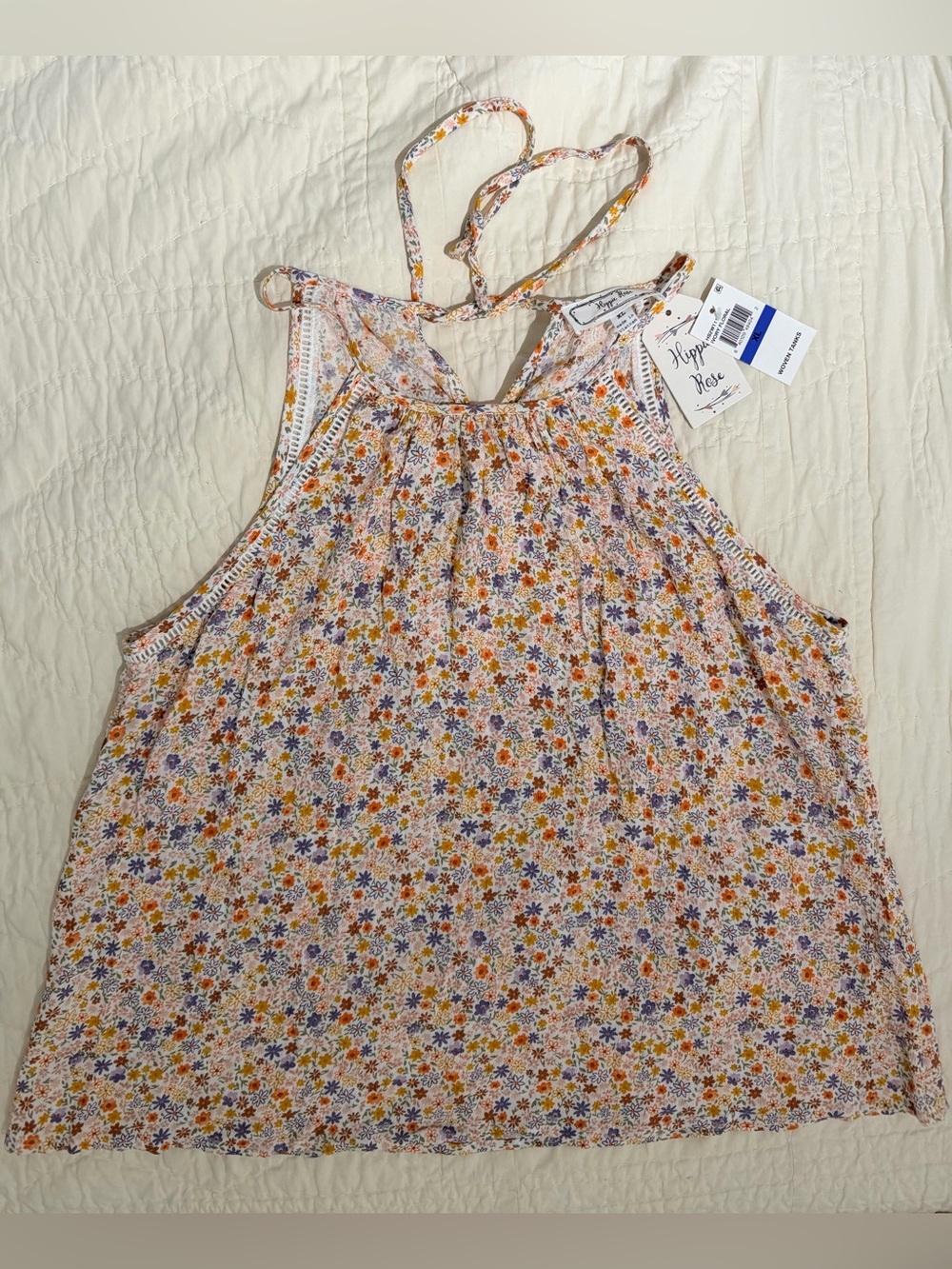 NWT Hippie Rose Ditsy Floral Retro Sleeveless Halter Top XL